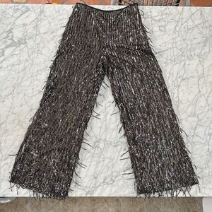 Anthropologie Black Sequin Wide Leg Pants